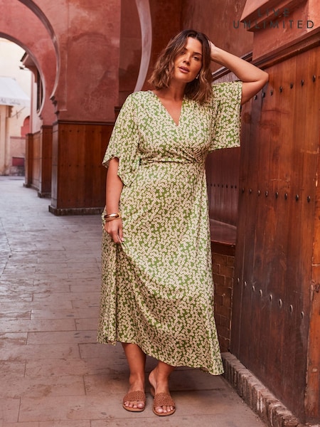 Live Unlimited Ditsy Jersey Angel Sleeve Wrap Dress (W38059) | €86