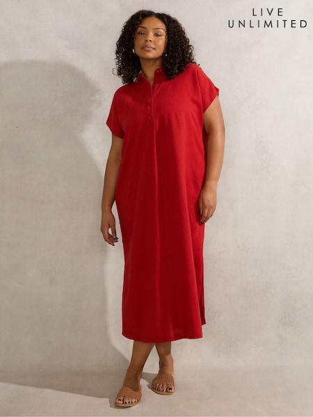 Live Unlimited Red Linen Blend Chuck On Shirt Dress (W38063) | €108