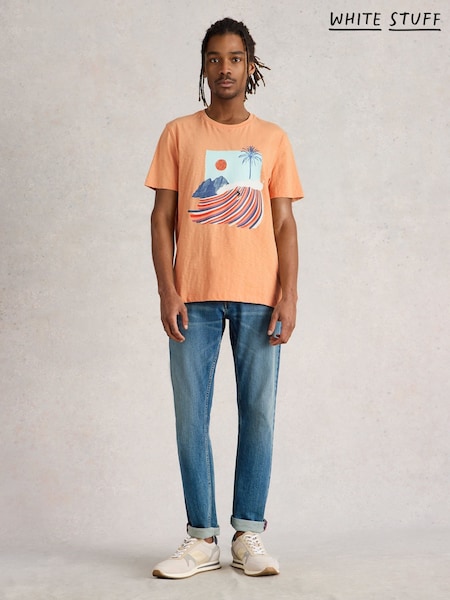 White Stuff Orange 100% Cotton Abersoch Surfs Up Graphic T-Shirt (W38200) | 171 QAR