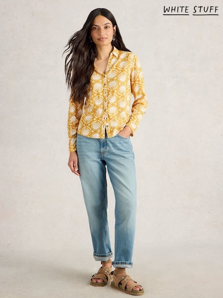 White Stuff Yellow 100% Cotton Annie Jersey Shirt (W38202) | kr710