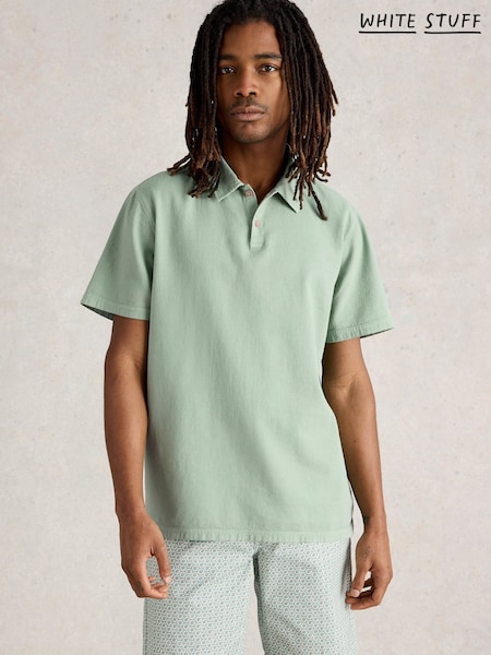 White Stuff Green 100% Organic Cotton Anderby Woven Polo Shirt (W38205) | €47