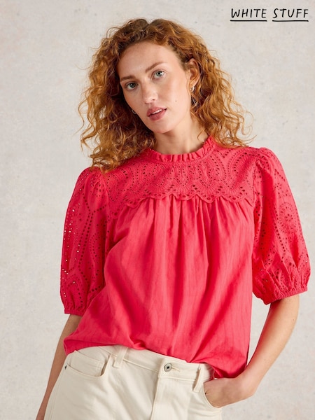White Stuff Pink Lexi 100% Organic Cotton Broderie Top (W38210) | 3,304 UAH