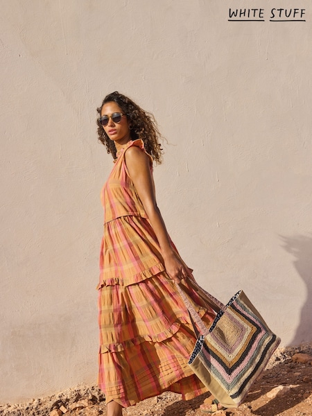 White Stuff 100% Organic Cotton Rosie Check Maxi Dress (W38311) | 708 LEI