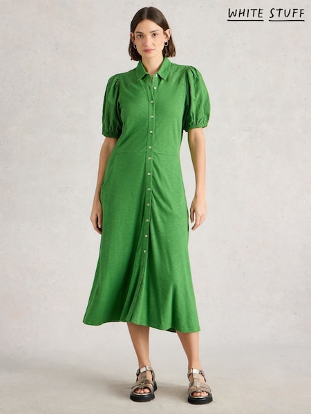White Stuff Green Rua Broderie Shirt Dress (W38325) | AZN 173