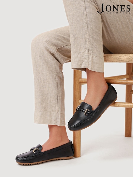 Jones Bootmaker Athikia Leather Slip-On Black Shoes (W38376) | ₪448