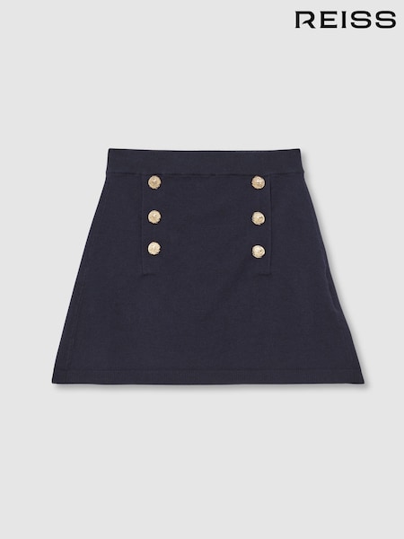 Reiss Navy Tillie 13-14 yrs Knitted Button-Detail A-Line Skirt (W38458) | €70
