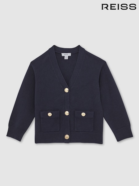 Reiss Navy Mila Knitted Embossed-Button Cardigan (W38467) | €80