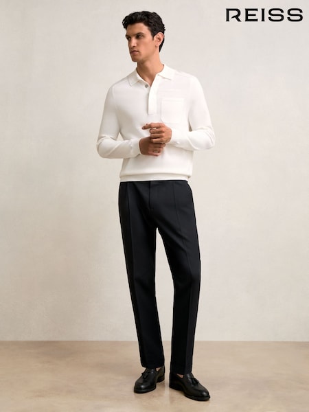 Bleumarin - Reiss Complex Regular Fit Herringbone Trousers With Cotton (W38478) | 1,155 LEI