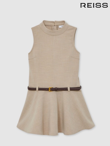 Reiss Neutral Bella Drop Waist Belted Sleeveless Dress (W38484) | €95