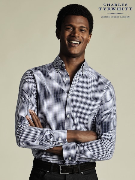 Charles Tyrwhitt Royal Blue Slim Fit Check Slim Fit Non-Iron Stretch Poplin 100% Cotton Shirt (W38551) | €99