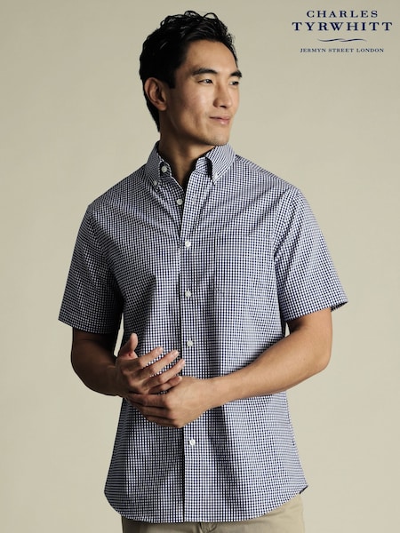 Charles Tyrwhitt Slim Fit Check Short Sleeve Non-Iron Stretch Poplin 100% Cotton Shirt (W38570) | 99 €