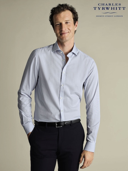 Charles Tyrwhitt Blue Classic Fit Non-Iron Cutaway Collar Gingham 100% Cotton Shirt (W38576) | kr1 370