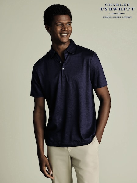 Charles Tyrwhitt Blue 100% Linen Polo Shirt (W38590) | AED379