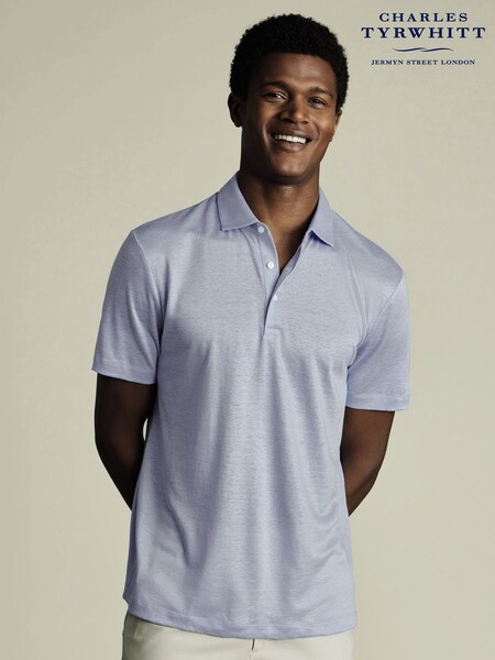 Charles Tyrwhitt Blue 100% Linen Polo Shirt (W38605) | 322 QAR