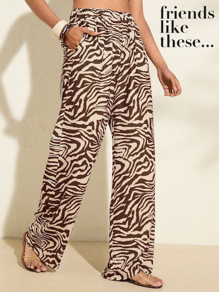 Friends Like These Brown Zebra Print Wide Leg High Waist Beach Trousers (W39187) | €40