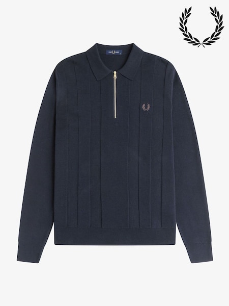 Fred Perry Blue Tonal Stripe Knitted Shirt (W39218) | 999 QAR