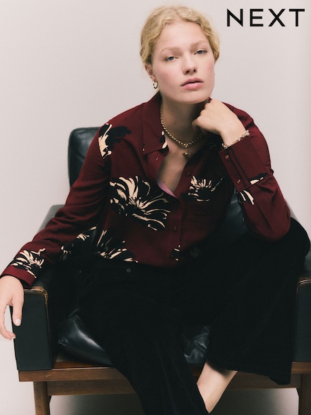 Burgunderrot/Blumenmuster - Long Sleeve Button Down Shirt (W39417) | 36 €