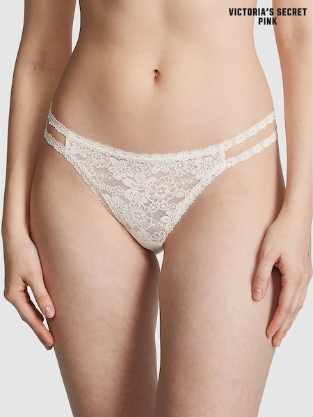 Victoria's Secret PINK White Double Strap Thong Floral Lace Knickers (W39549) | €13