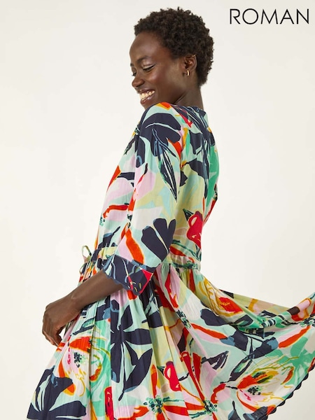 Roman Abstract Print Button 100% Cotton Shirt Dress (W39631) | 335 LEI