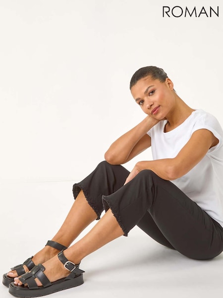 Roman Black Trim Flared Cropped Stretch Trousers (W39640) | €51