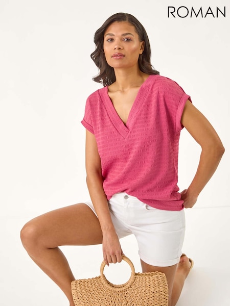 Roman Bubble Crepe V-Neck Stretch T-Shirt (W39644) | R$ 385