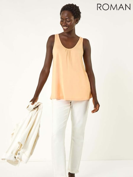 Roman Orange Plain V-Neck Stretch Jersey Vest Top (W39646) | 1,923 UAH