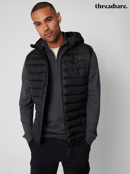 Threadbare Black Matte Finish Padded Hooded Gilet (W39653) | €50