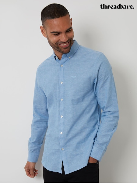 Threadbare Denim Blue Linen Blend Long Sleeve Shirt (W39656) | €36