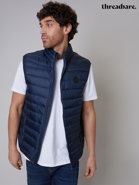 Threadbare Blue Matte Finish Padded Funnel Neck Gilet (W39657) | €46