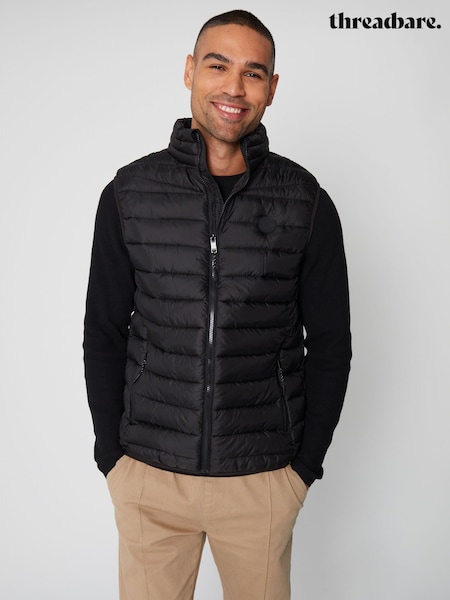 Threadbare Black Matte Finish Padded Funnel Neck Gilet (W39661) | €50