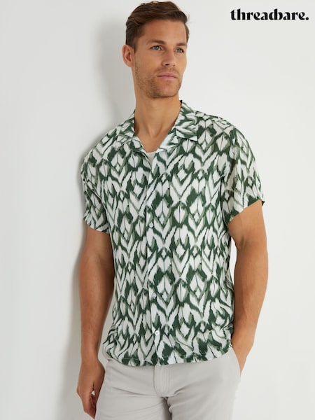 Threadbare Green Printed Revere Collar Short Sleeve Shirt (W39662) | €34