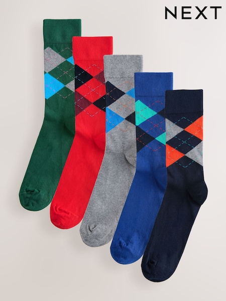 Blue/Orange/Green Argyle Pattern Socks 5 Pack (W39708) | € 21