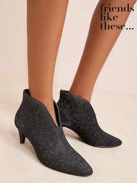 Friends Like These Black Glitter Wide Fit Formal Mid Heel Shoe Boots (W39728) | R$ 355