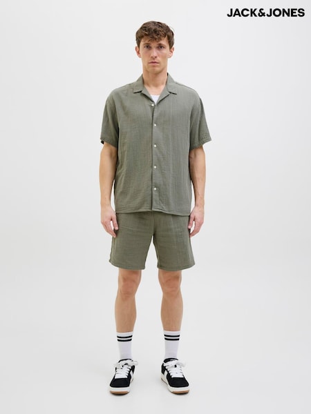 JACK & JONES Seersucker Revere Collar 100% Cotton Shirt And Shorts Set (W39783) | 298 LEI
