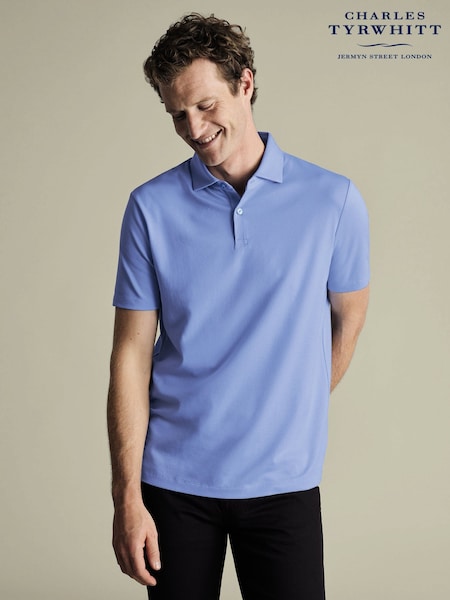 Charles Tyrwhitt Blue Short Sleeve Smart Pique Polo Shirt (W39900) | 297 QAR
