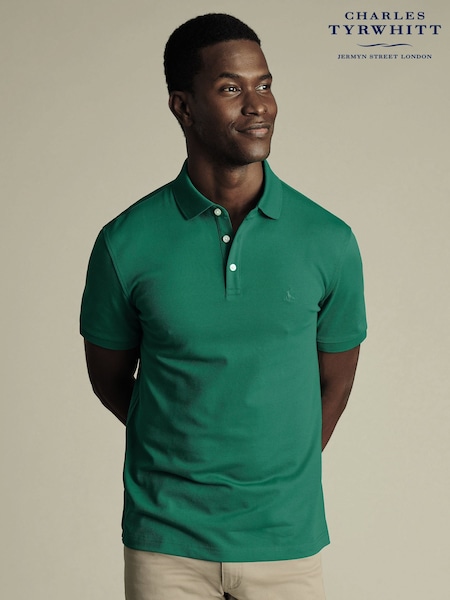 Charles Tyrwhitt Green Short Sleeve Stretch Pique Polo Shirt (W39905) | €79