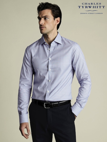 Charles Tyrwhitt Blue Slim Fit Slim Fit Egyptian 100% Cotton Check Shirt (W39907) | €107