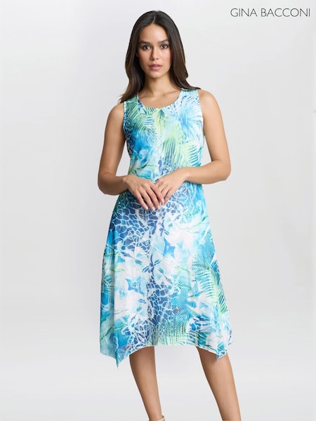 Gina Bacconi Blue Eliana Floral Print Dress (W40069) | €191