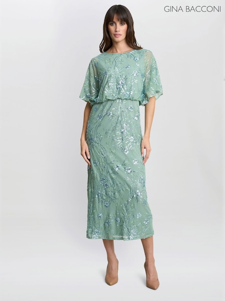 Gina Bacconi Green Ava Sequin Midi Dress (W40093) | €396