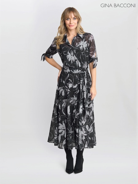 Gina Bacconi Adrienne Black Shirt Dress (W40094) | ₪704