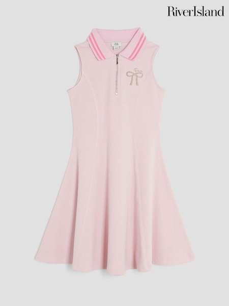 River Island Pink Girls Sleeveless Bow Collar Dress (W40124) | €30