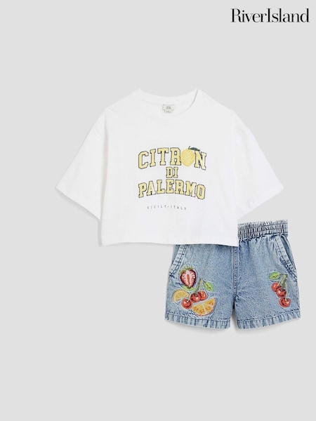 River Island Blue Girls Fruit 100% Cotton Shorts Set (W40130) | AED169