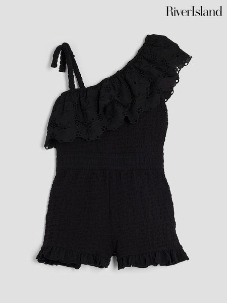 River Island Black Girls Broderie Textured Playsuit (W40136) | €34