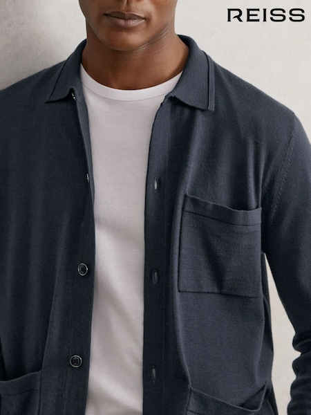 Reiss Midnight Navy Munich Merino Wool Button-Through Shirt (W40414) | €185