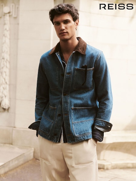 Reiss Marks Corduroy Collar Denim Worker Jacket (W40457) | 245 €