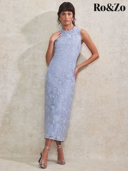 Ro&Zo Blue Petite Lace Column Dress (W40615) | €213