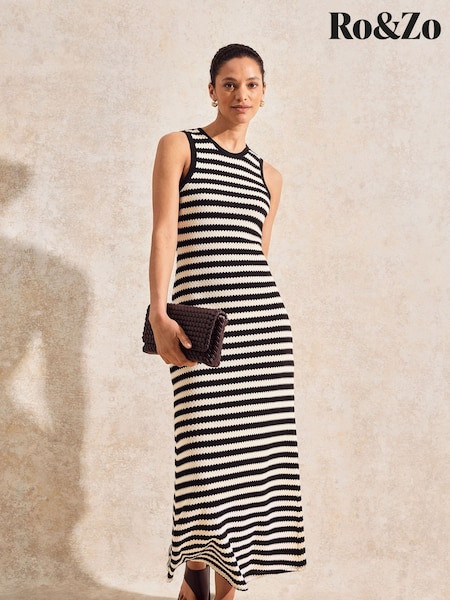 Ro&Zo Black Petite Stripe Knit Midi Dress (W40622) | 5,347 UAH