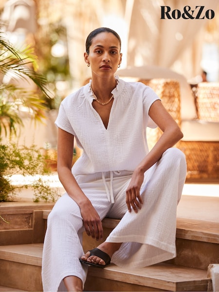 Ro&Zo 100% Cotton Cheesecloth Wide Leg Trousers (W40625) | €124