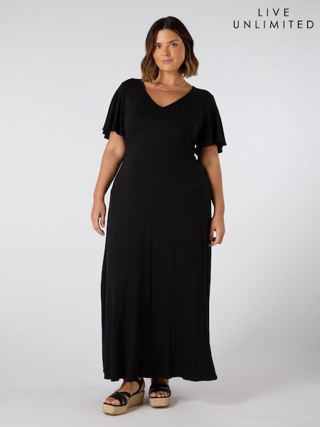 Live Unlimited Black Jersey V-Neck Maxi Dress (W40695) | R$ 585