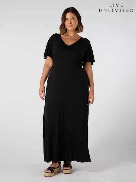 Live Unlimited Black Petite V-Neck Jersey Maxi Dress (W40701) | €78